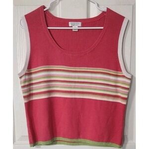 Christopher & Banks Sleeveless Sweater Vest Pink & Green Striped, MEDIUM